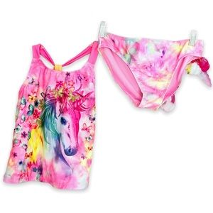 Unicorn Pink Two Piece Tankini Swimsuit Girl’s XL 14/16 Tie Dye Print